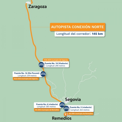 Cuatro imponentes viaductos mejorarán los tiempos de recorrido entre Remedios, Segovia y Zaragoza, en Antioquia 